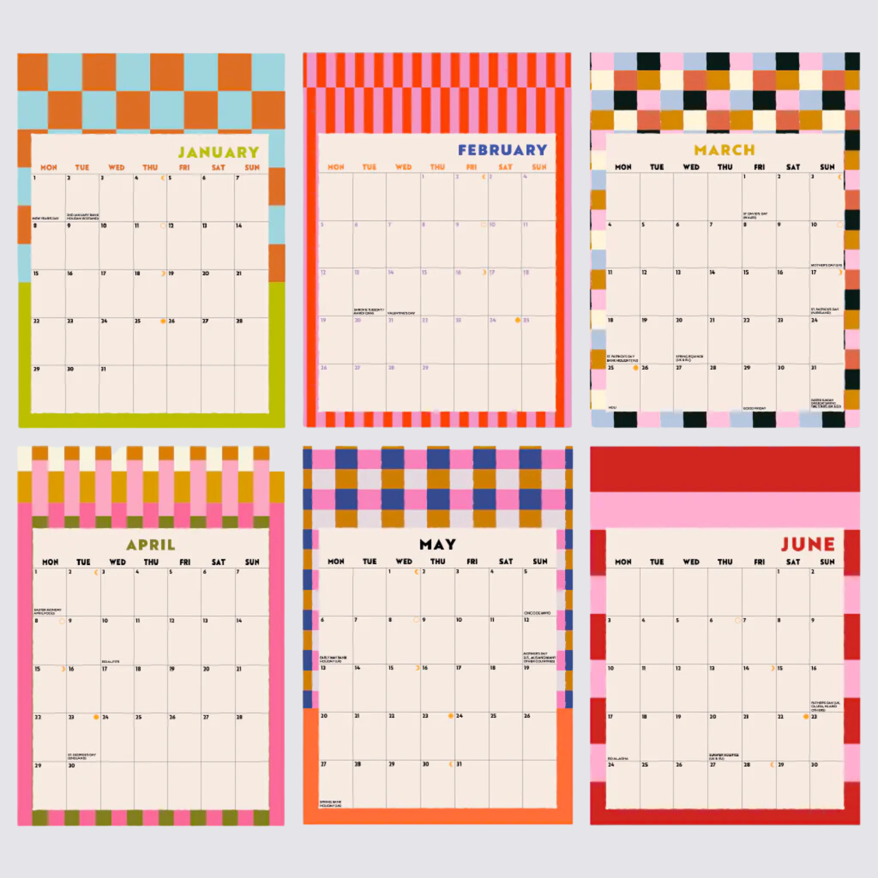 2024 Wall Calendar - Checks & Stripes - A4