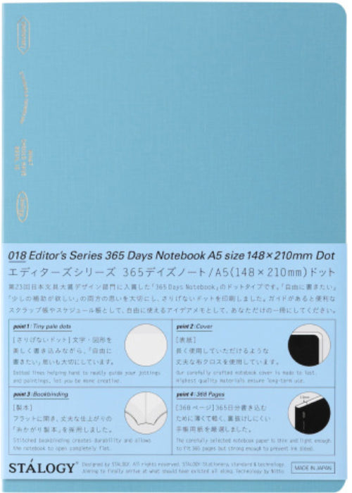 365 Days Dot Grid Notebook - Blue / A5