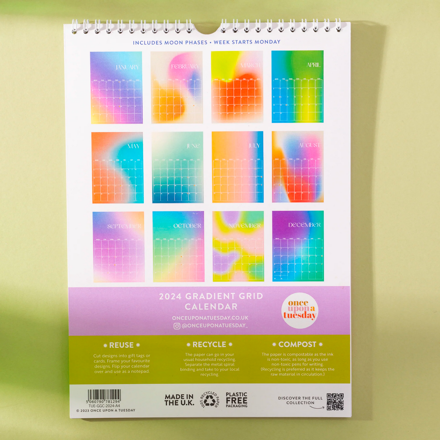 2024 Wall Calendar - Gradient Grid - A4
