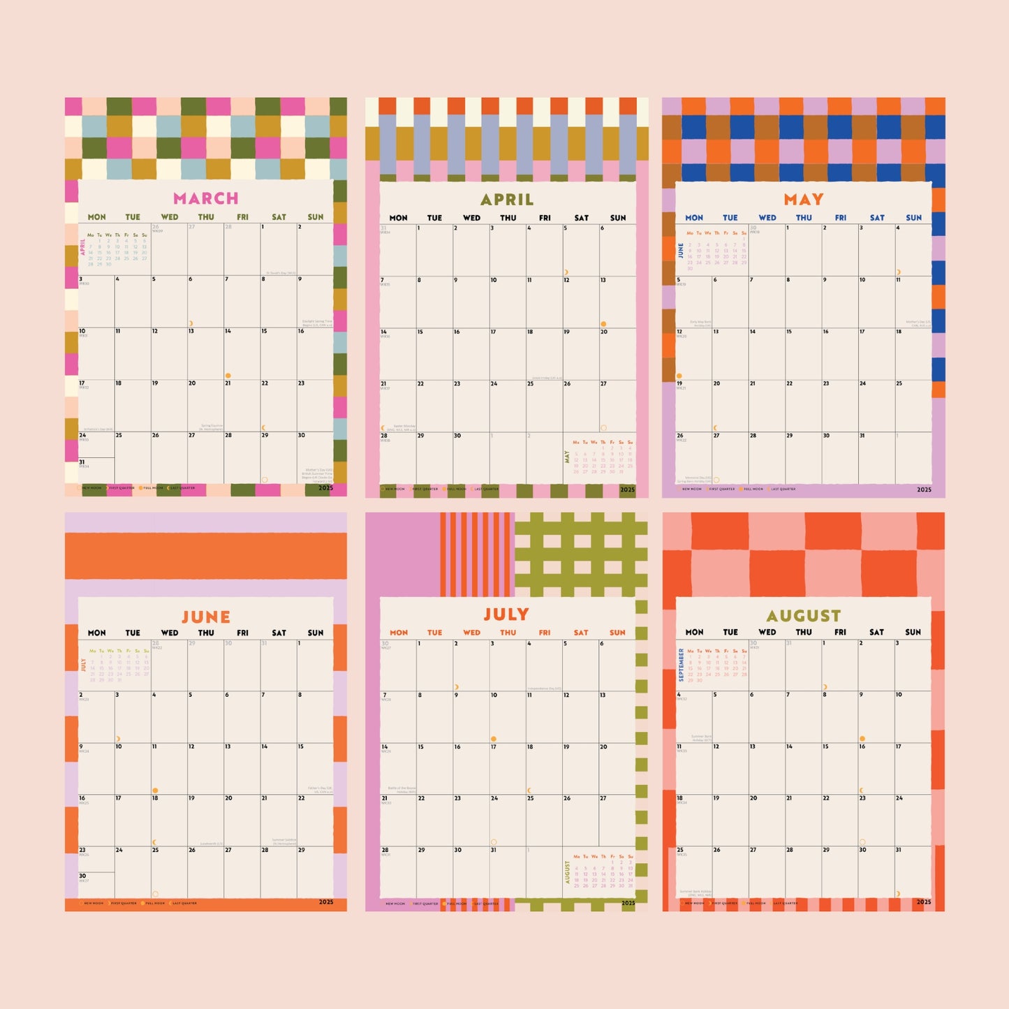 2024-2025 Mid Year Checks and Stripes Wall Calendar