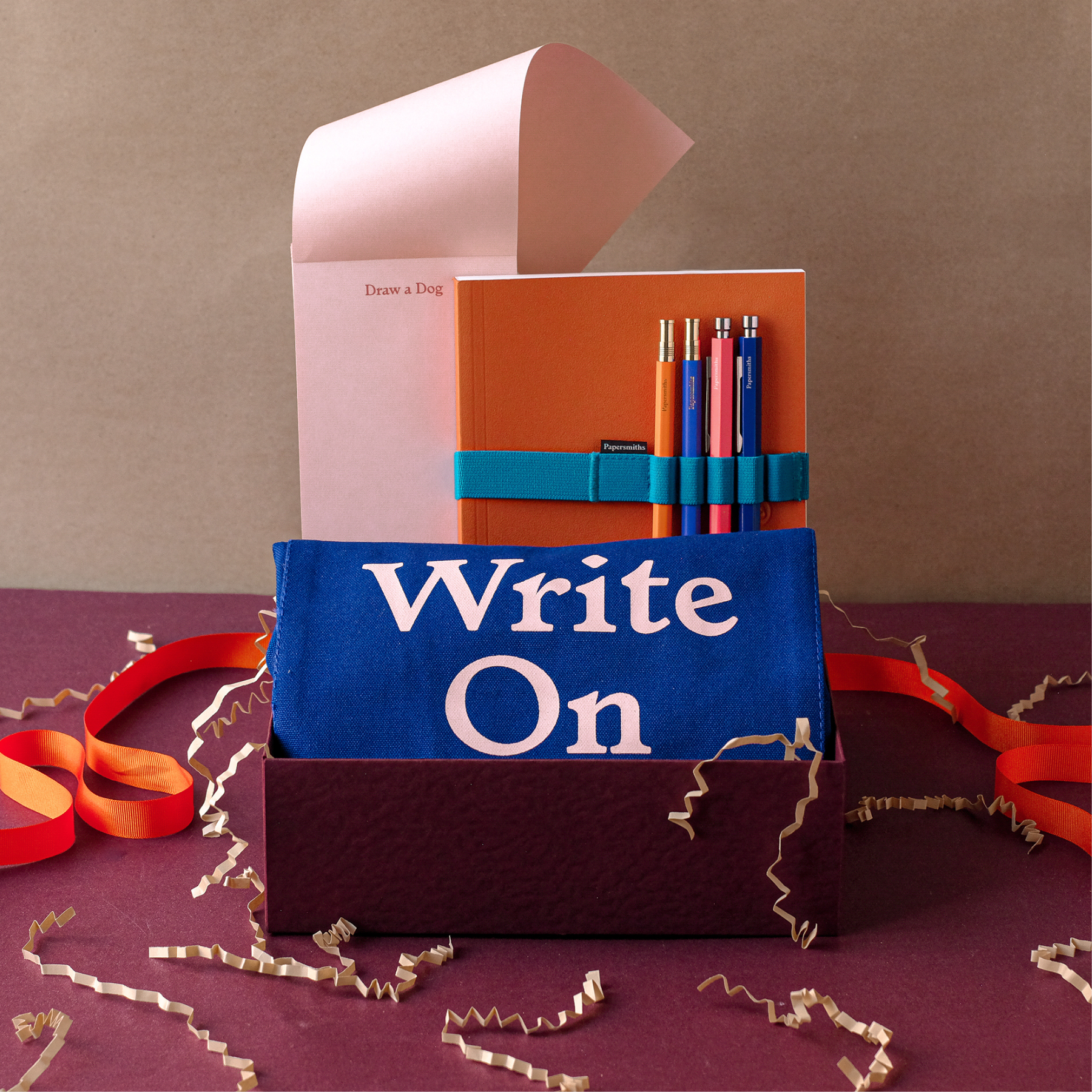 Large Gift Box - Burgundy with Orange Ribbon