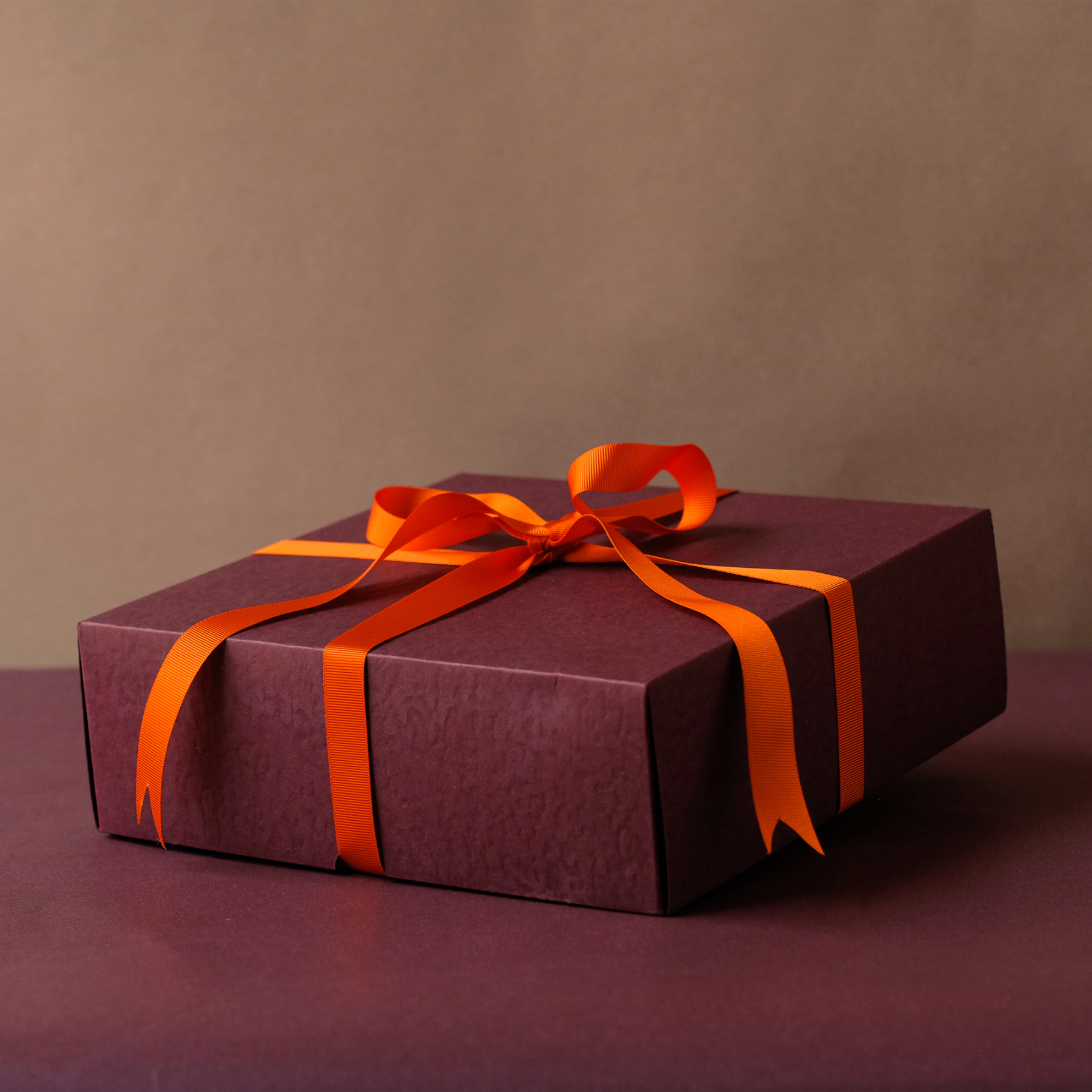 Large Gift Box - Burgundy with Orange Ribbon