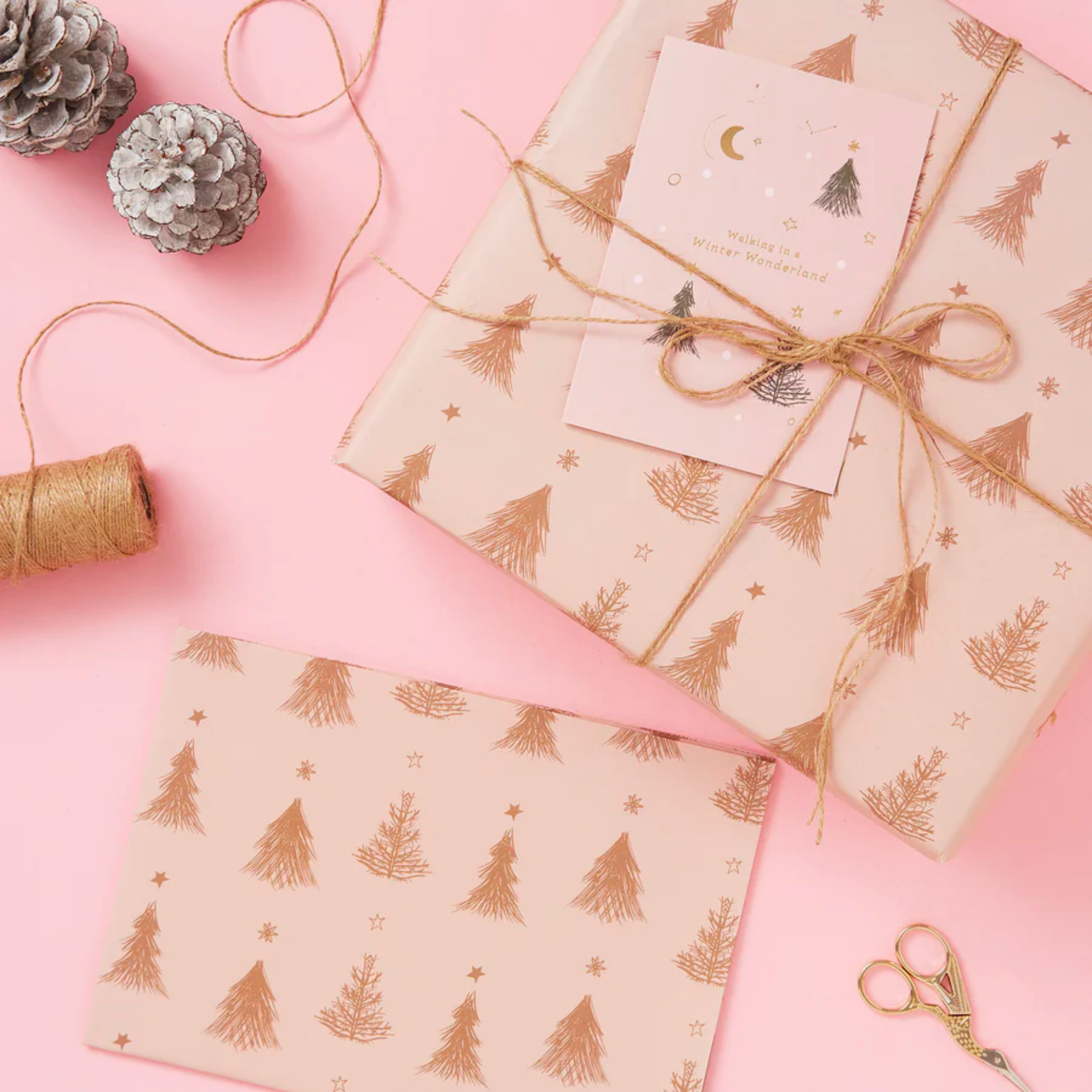 Gift Wrap Set - Pink Tree with Tags