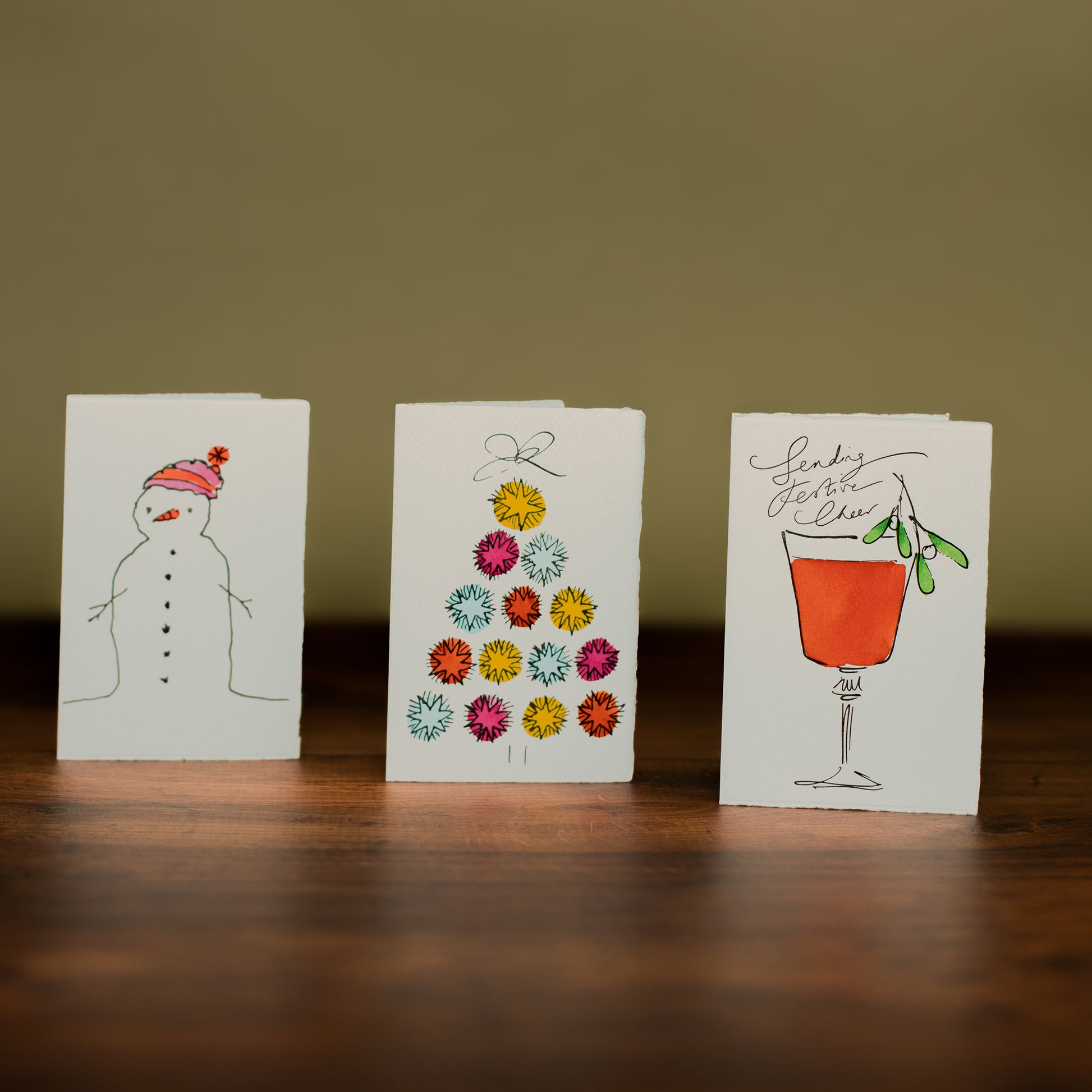Mini Illustrated Christmas Cards- Set of Three