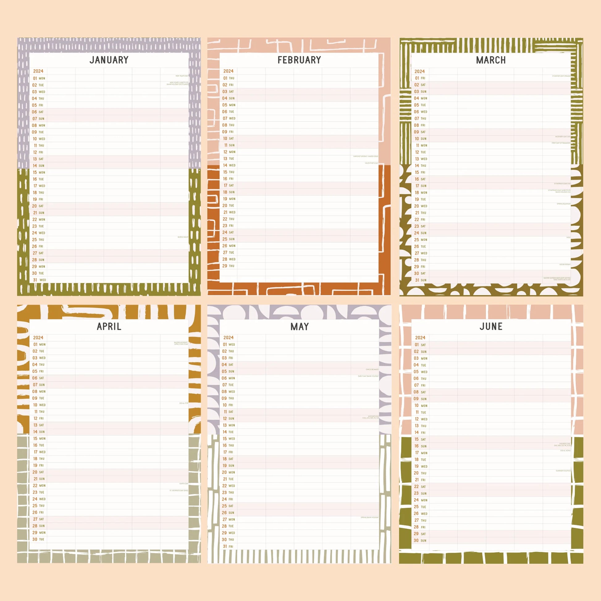 2024 Family Planner - Abstract Lines