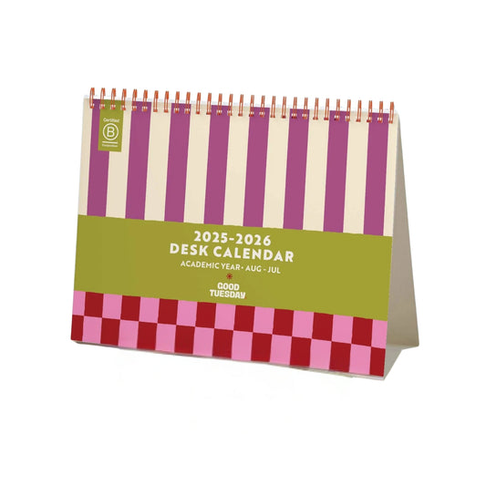 2025 - 2026 Academic Year A5 Desk Calendar - Checks & Stripes