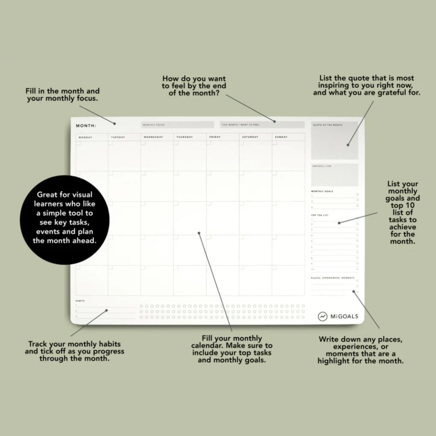 large desk pad for monthly planning