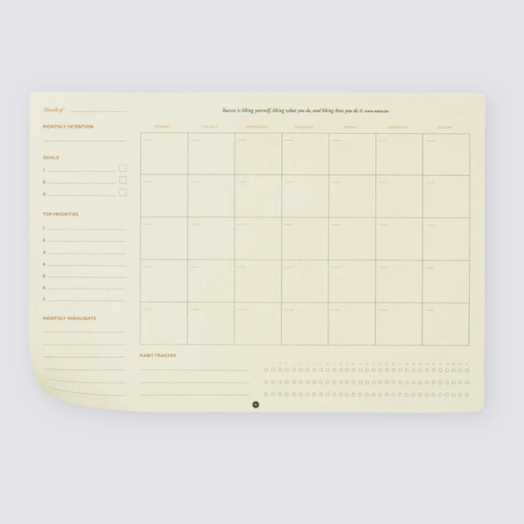 Productivity Planner Monthly Desk Pad Calendar