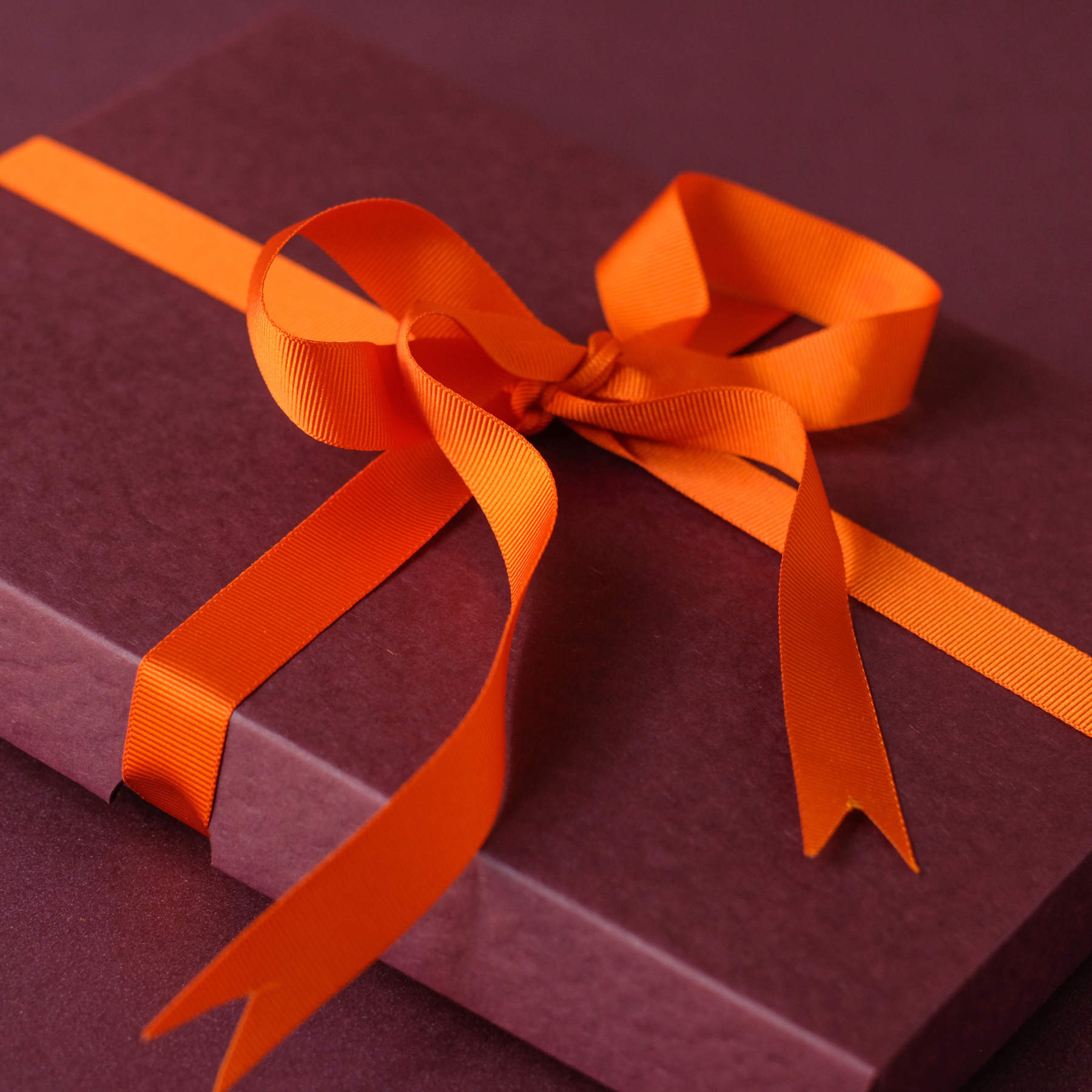 Small Gift Box - Burgundy with Orange Ribbon