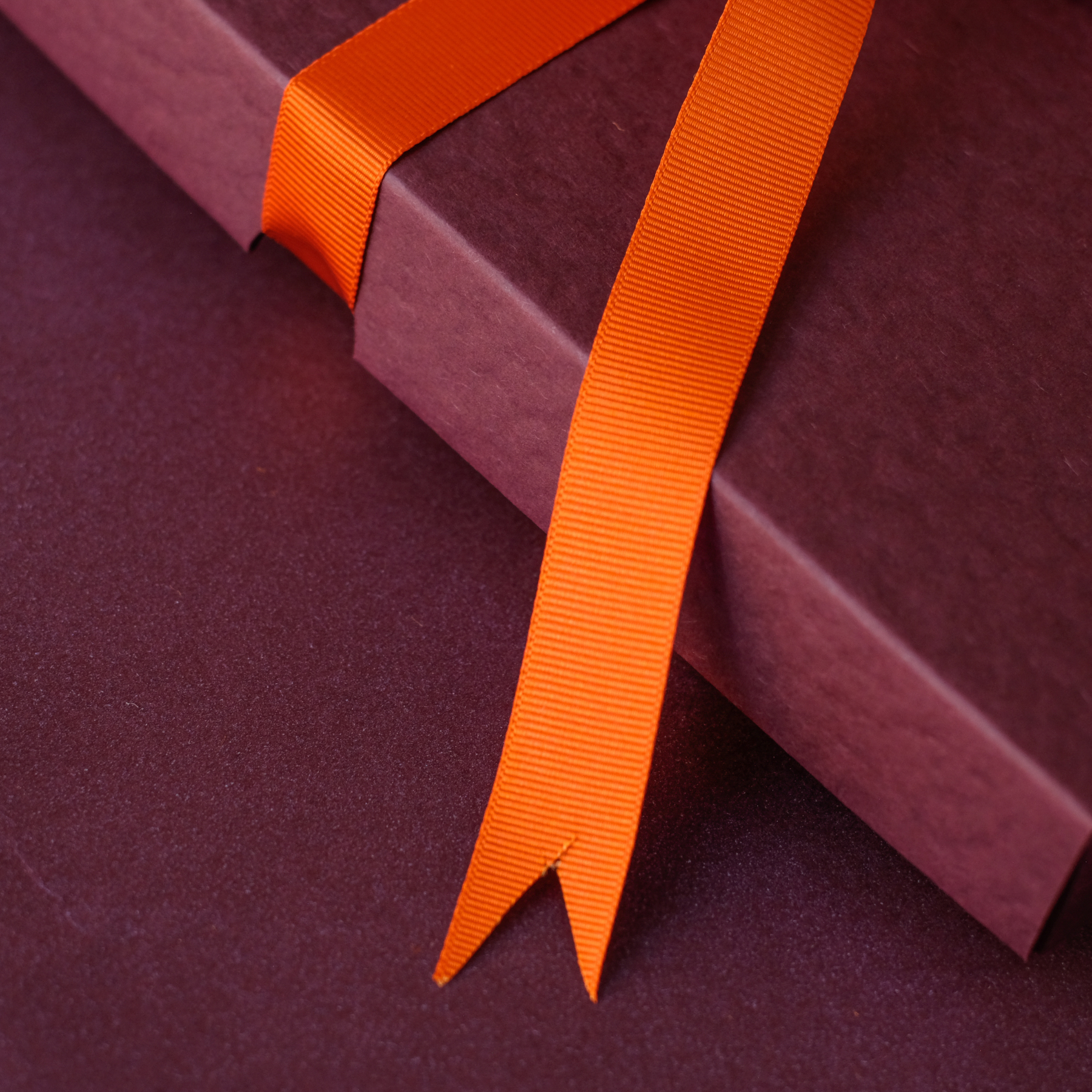 Small Gift Box - Burgundy with Orange Ribbon