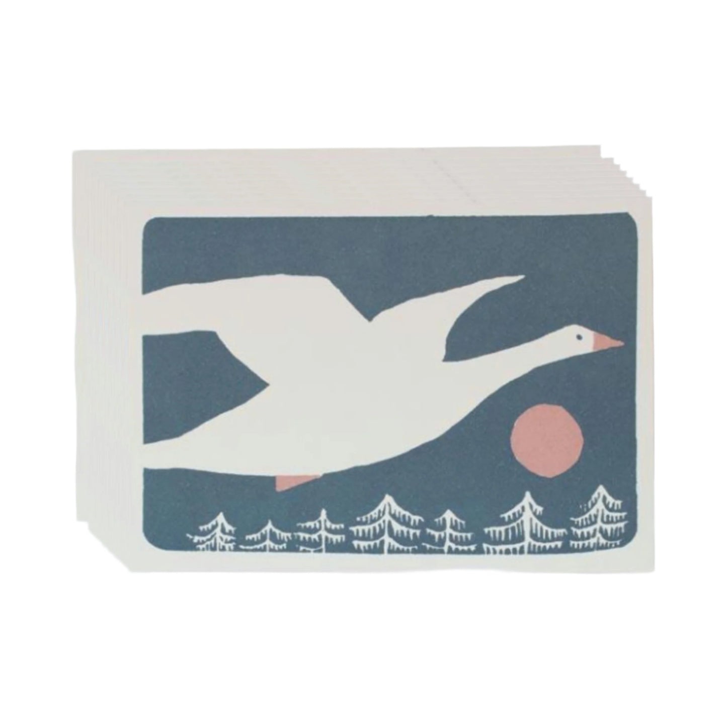 pack of 10 goose flying Christmas scene card