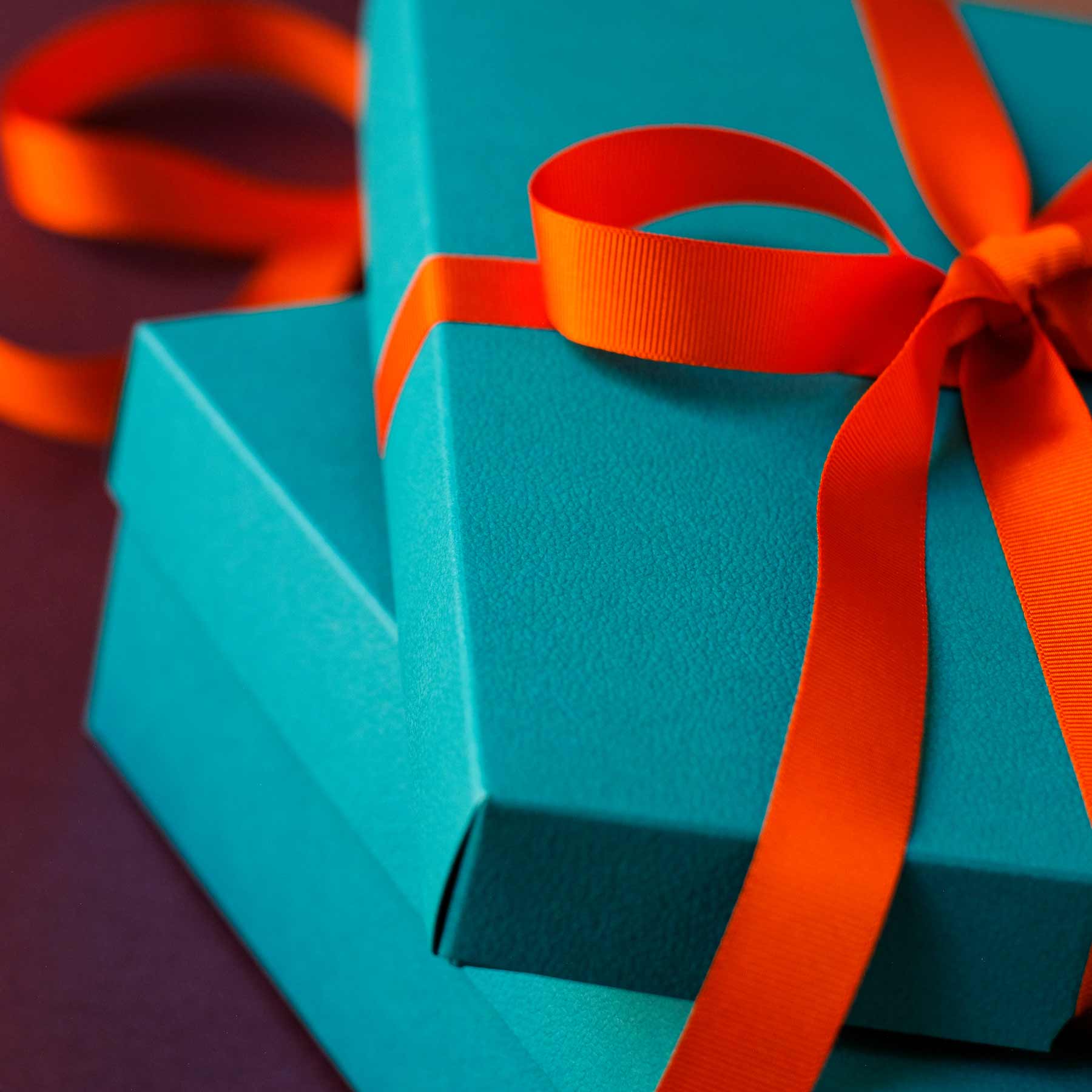 Small Gift Box - Teal with orange ribbon