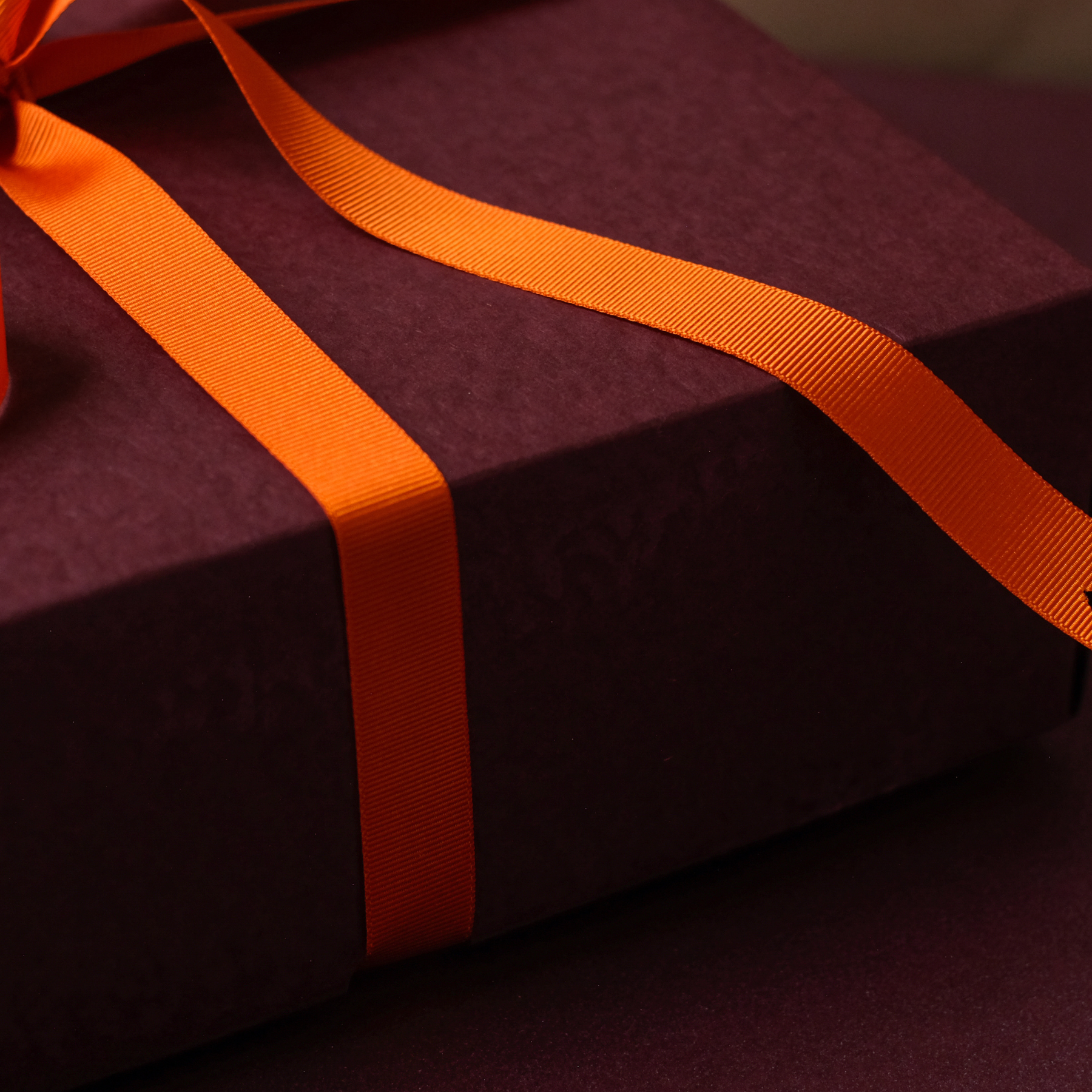 Large Gift Box - Burgundy with Orange Ribbon