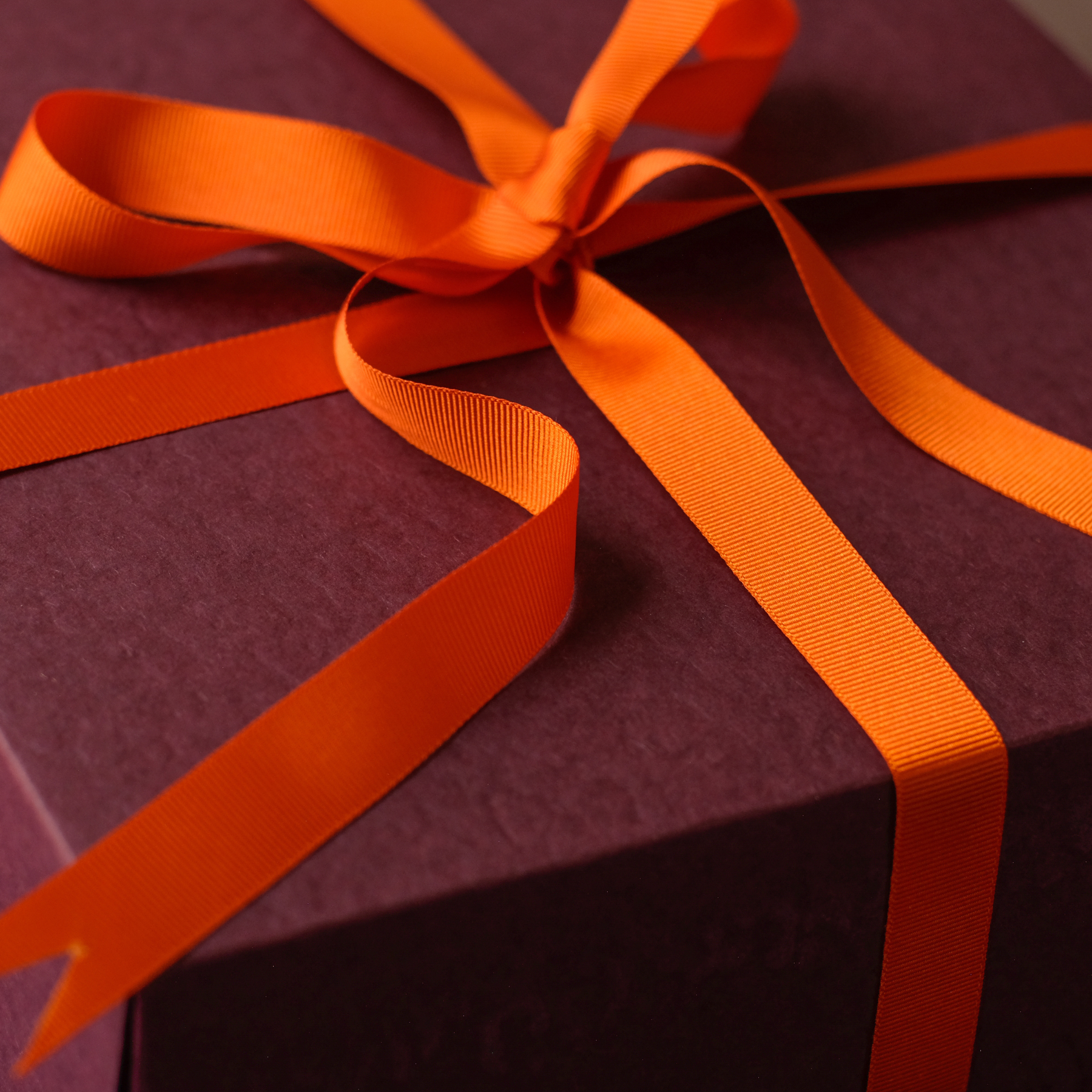Large Gift Box - Burgundy with Orange Ribbon