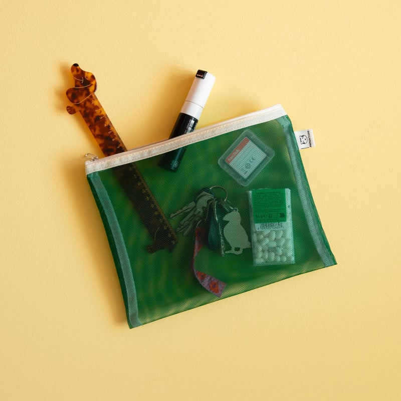 Medium Mesh Pouch Pencil Case - Green Yellow