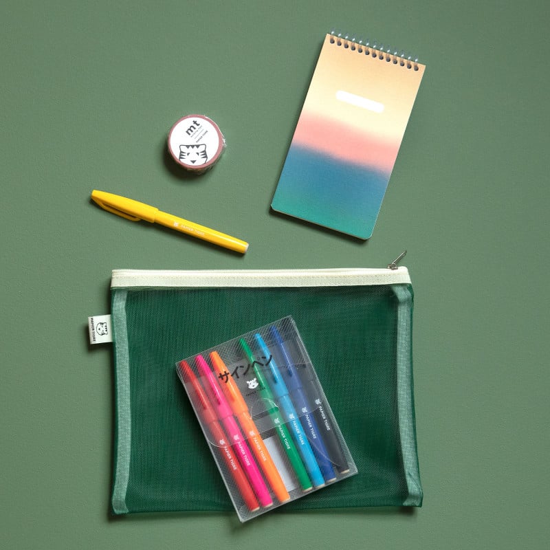 Medium Mesh Pouch Pencil Case - Green Yellow
