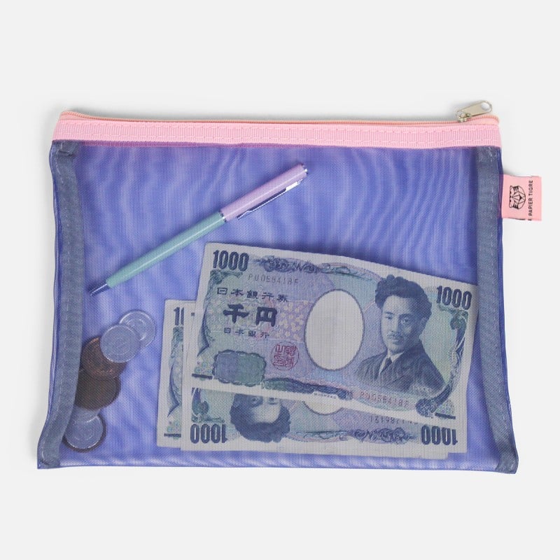 Mesh Pouch Pencil Case Medium - Blue Pink