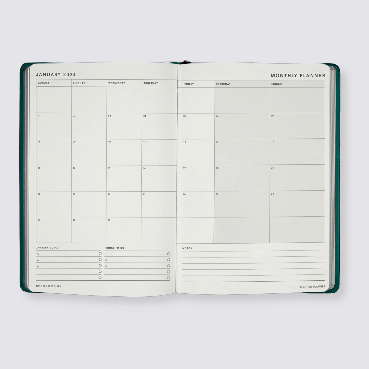 Month at a glance diary page