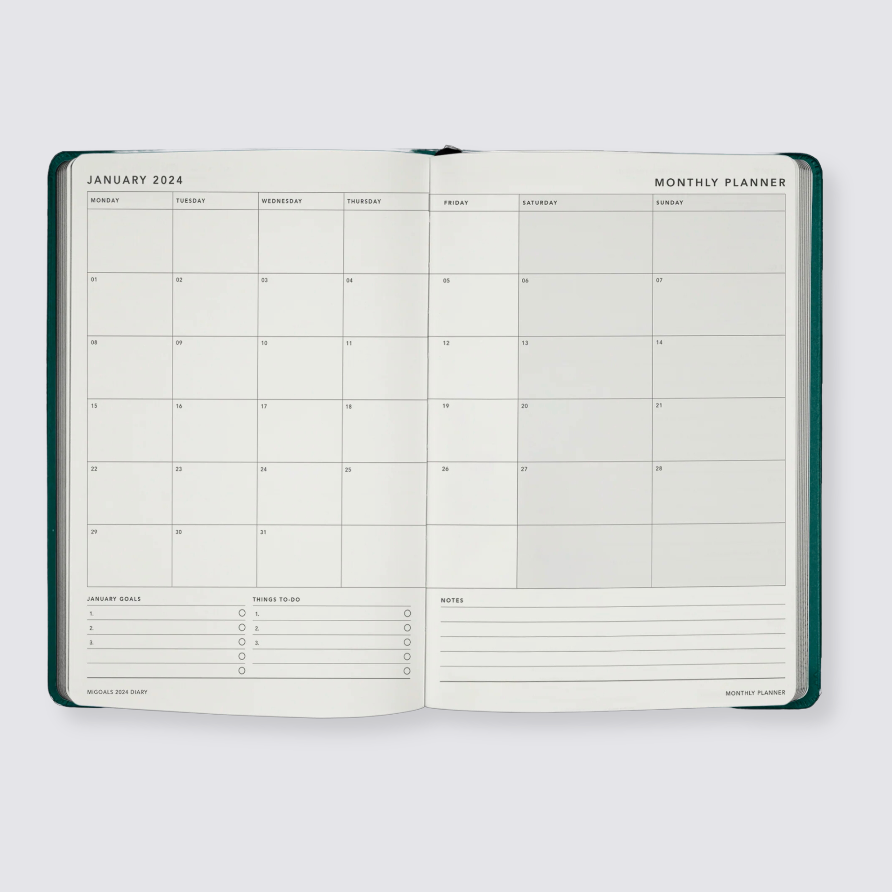 2024 Weekly Spread Diary - Teal