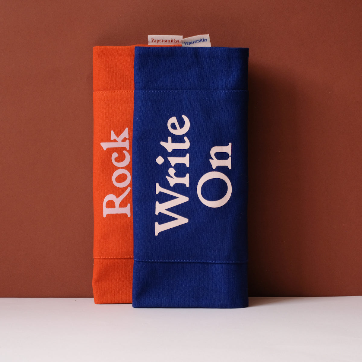 Red and navy tote bags