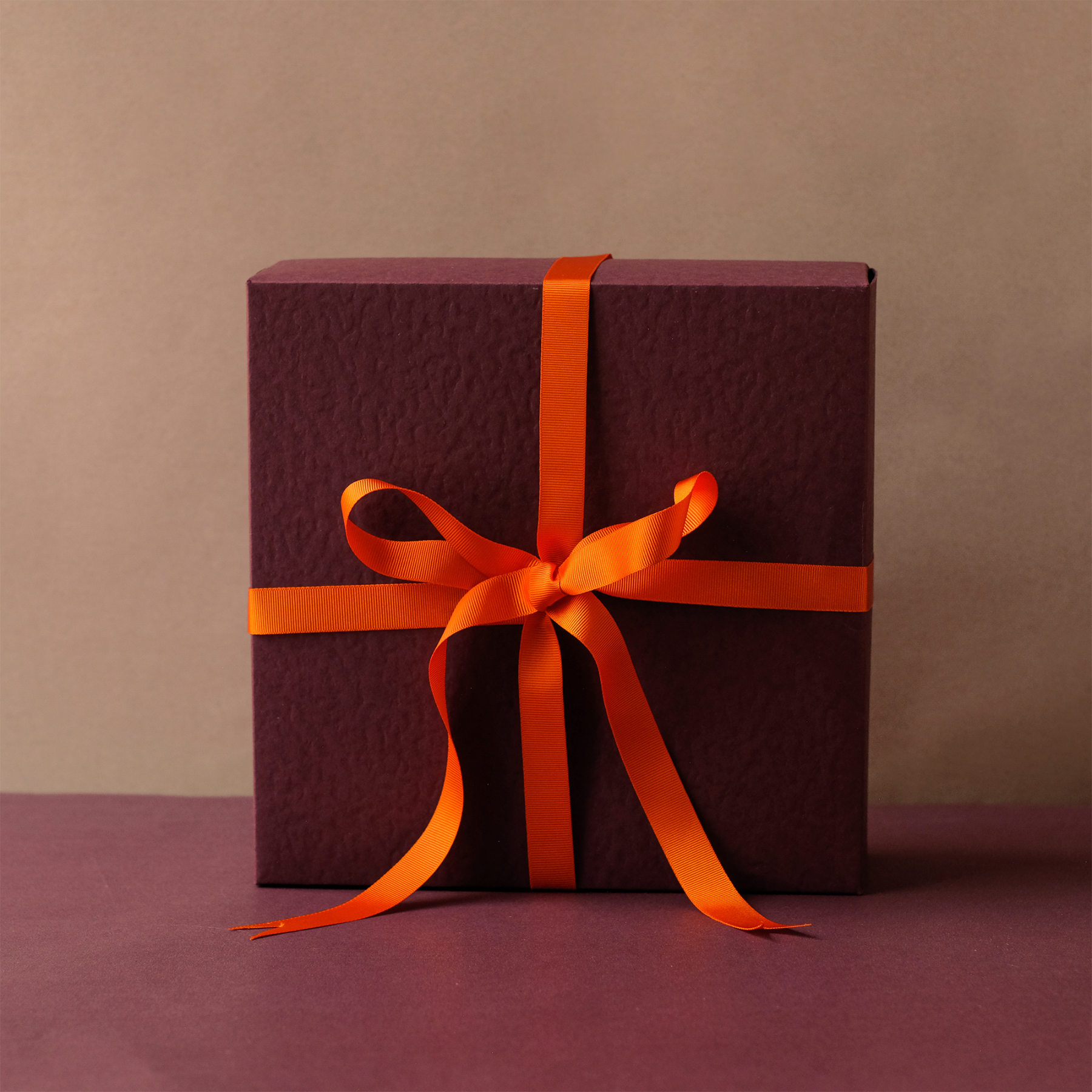 Large Gift Box - Burgundy with Orange Ribbon