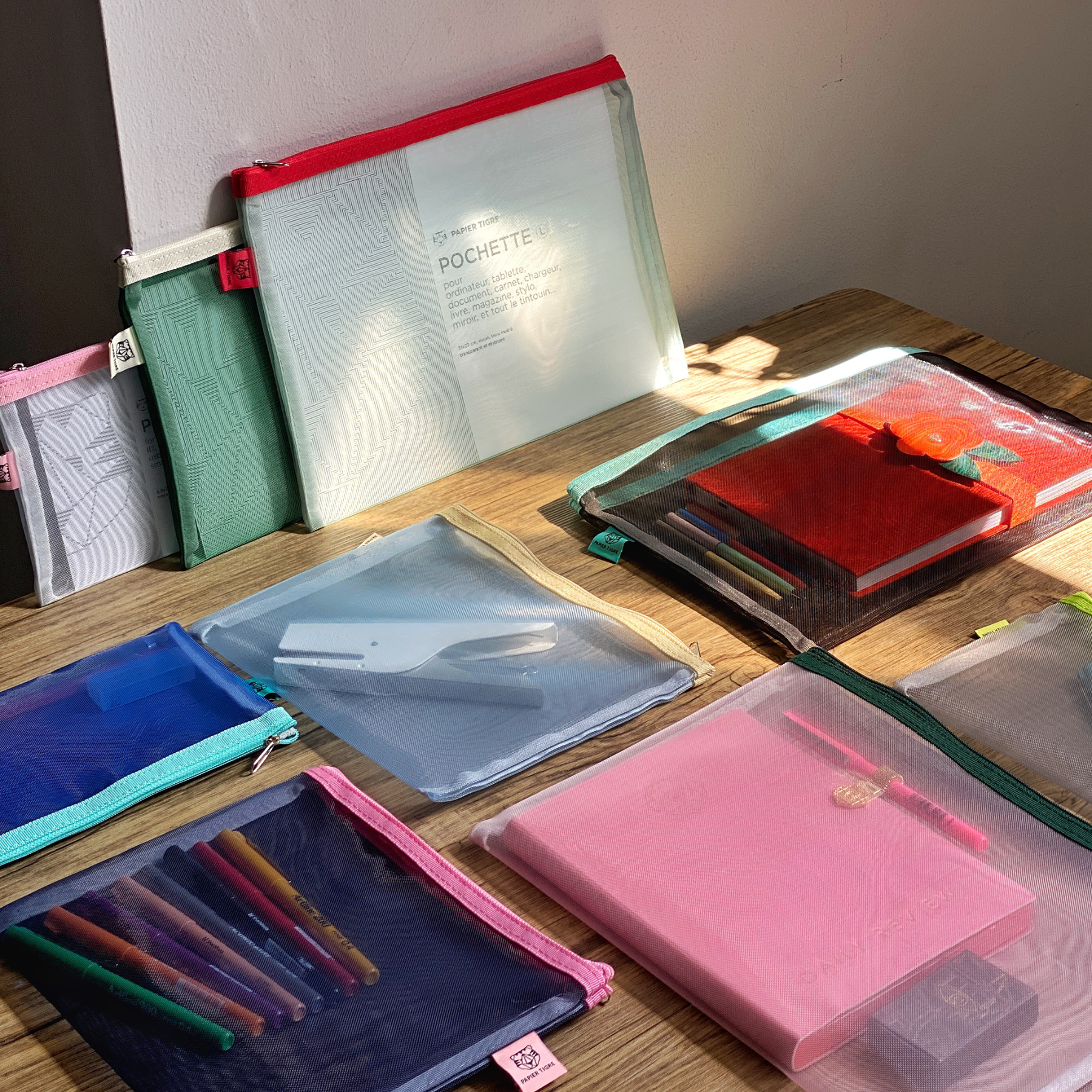 Mesh Pouch Pencil Case - Red & Blue
