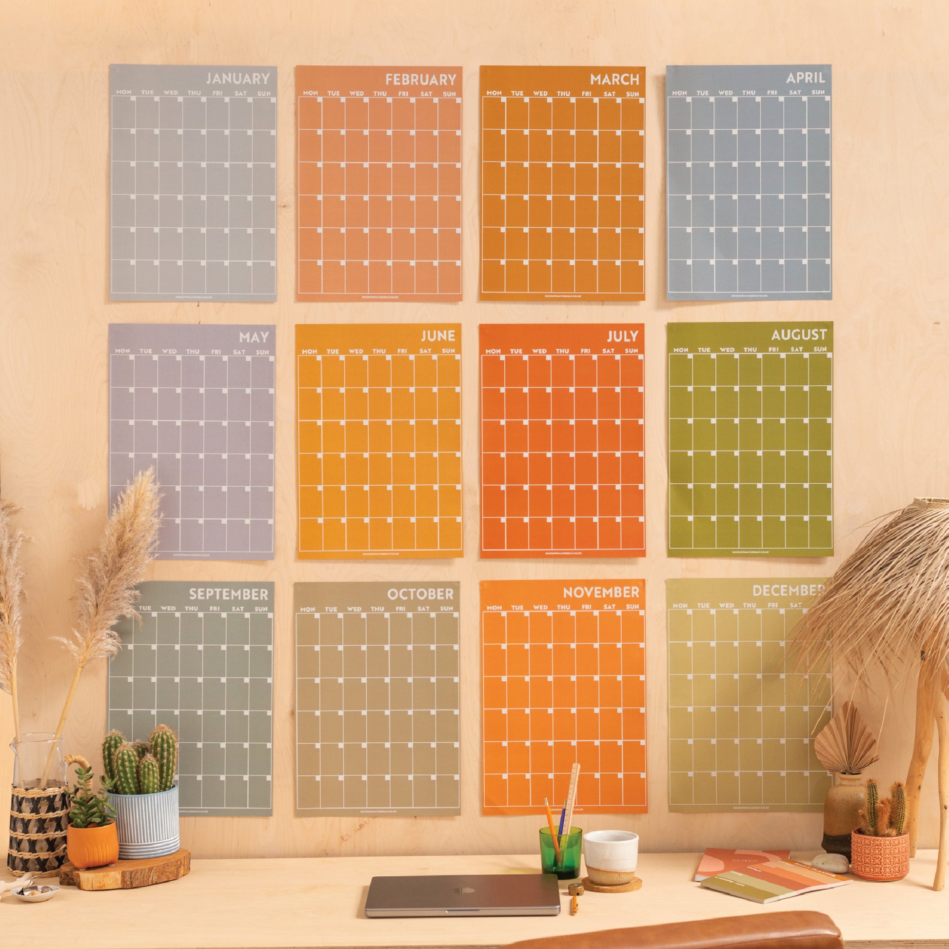 Monthly Undated A3 Wall Planner - 12 Pages - Surf