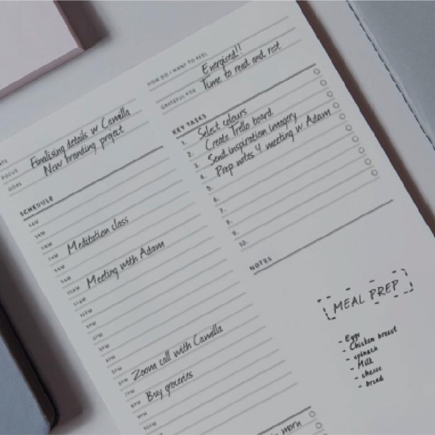 daily planning notepad